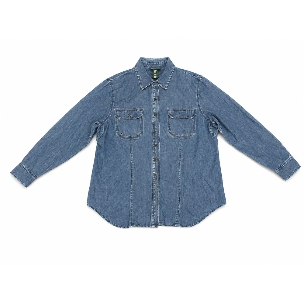Lauren Jeans Co‎ Ralph Lauren Women's 1X Chambray Denim Button Front Shirt